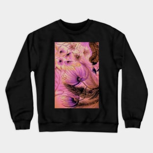 TROPICAL PINK FLORAL LARGE ABSTRACT FLOWERS FERNS PALM, Crewneck Sweatshirt